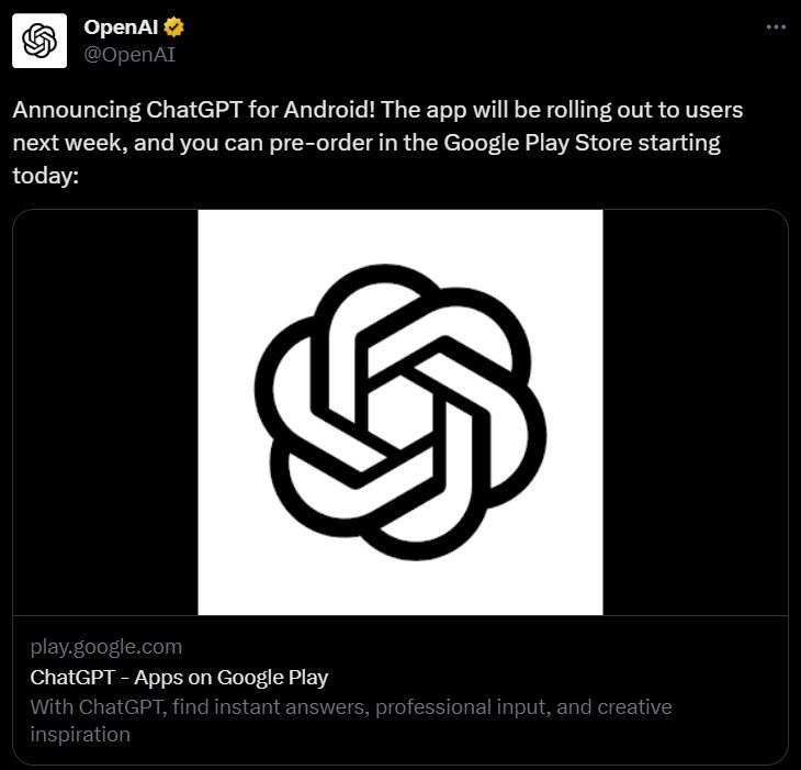 OpenAI set to launch the Android version of ChatGPT